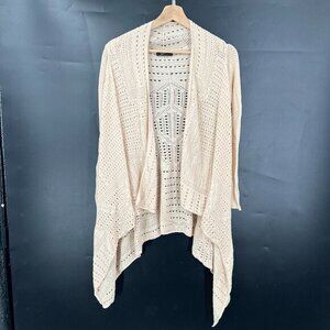 Lyn boho‎ cardigan sweater cream beige open waterfall front lace crochet XS S